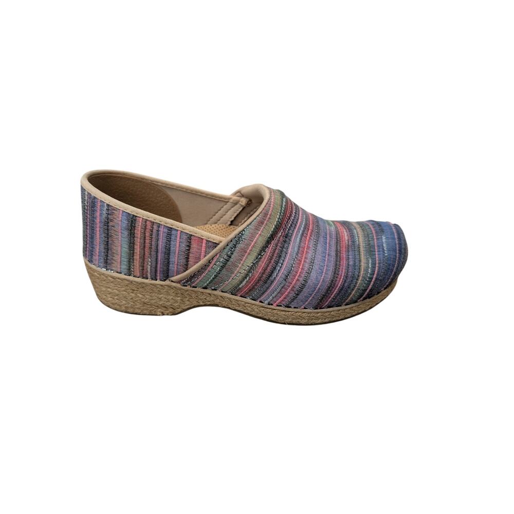 Dansko Professional Vegan Clogs Womens 10.5 Multi Color Striped Fabric Comfort
